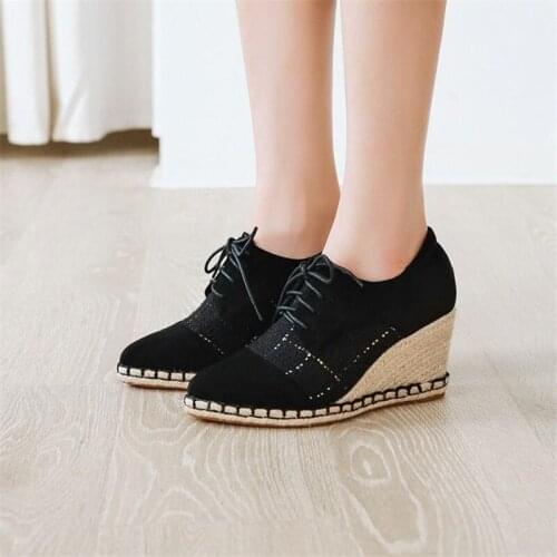 Sexy Pointed Toe Lady High Heels Wedge Pumps Shoes Large Size 32-44 Women Pumps New Fashion 2020 Lace Up Wedges Shoes For Woman