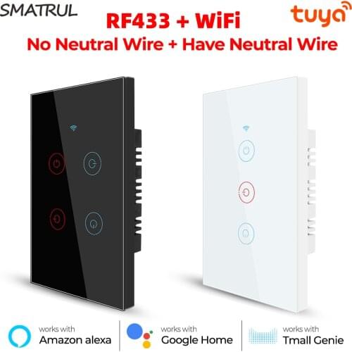 SMATRUL Tuya 433mhz Smart Wifi Touch Switch Light US No Neutral Wire Required Remote Timing Control On Off For Alexa Google Home
