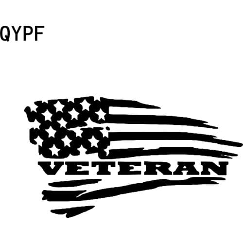 QYPF 16CM*8.9CM American Flag Veteran Fashion Vinyl Car Sticker Decals Black/Silver Graphical Accessories C15-0448