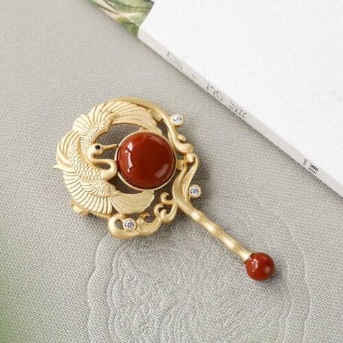 Silver inlaid southern red tourmaline brooch, retro and exquisite palace style ladies jewellery clothing accessories