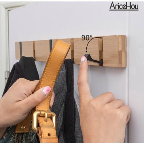 2/3/4/5/6 Hole Foldable Wall Mounted Hanger Wooden Coat Hooks Clothes Towel Hanger Wardrobe Wall Row Rack Organizer Key Holder