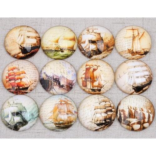 Onwear mixed old ships photo round glass cabochon 20mm 25m 30mm diy flatback handmade jewelry findings