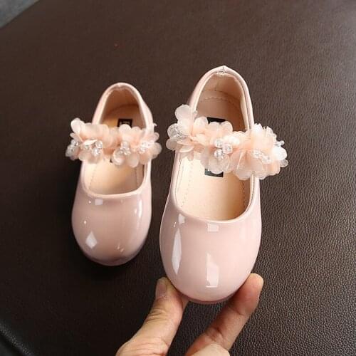 Girls Patent Leather Shoes New Rhinestone Lace Princess Shoe Children Flat Shoe Solid Color Kids Shoes Party Wedding Dance Shoe