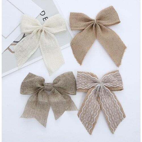 Vintage White Flower Bow Bowknot Jute Linen Hessian Burlap Country Event Party Supplies Accessories Bouquet Wedding Decoration
