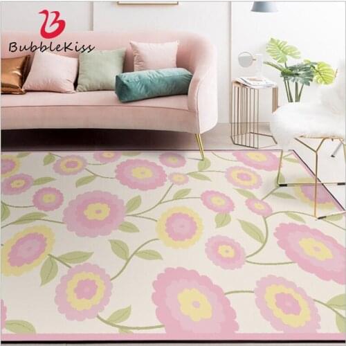 Bubble Kiss Polyester Carpets for Living Room European Pink Rug Floral Pattern Non-slip Carpet Bedroom Decor Carpet Bedside Rug