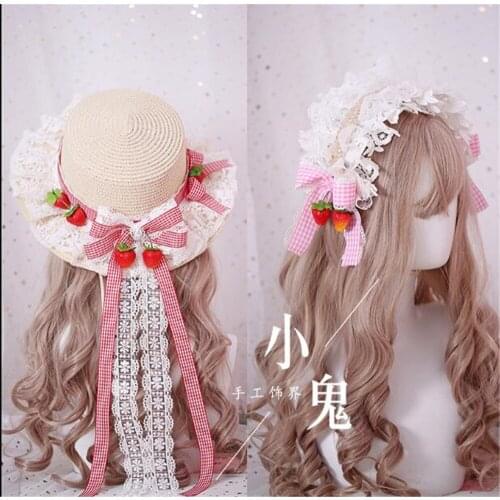 Mori Girl Summer Straw Hats For Women Beach Sun Hat Lolita Kawaii Princess Lace Bow Ribbon Straw Hat B458