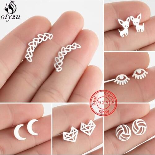 925 Sterling Silver Round Volleyball Earrings for Women Girls Boho Jewelry Leaf Ear Climber Chihuahua Dog Studs Piercing Gifts