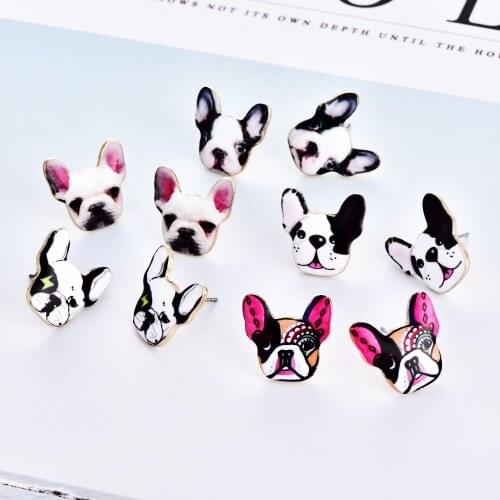 New Color Oil Cute Animal Pet Dog Stud Earrings for Women Lovely Little Enamel Bulldog Earrings Puppy Fashion Jewelry