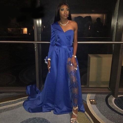 Royal Blue Evening Dresses Sweetheart One Shoulder Pantsuit Islamic Dubai Saudi Arabic Long Elegant Evening Gown Long Prom Dress