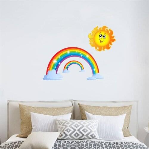 1PC Cartoon Smile Sun Rainbow Wall Sticker PVC For Baby Kids Bedroom Kindergarten Wall Dedals Room Decoration ART Mural 30*30cm