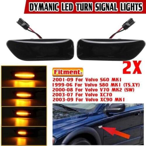 2X LED Flowing Side Marker Repeater Light Turn Signal Lights Lamp for Volvo XC90 S80 XC70 V70 S60 MK1 2 2001-2009 Smoked