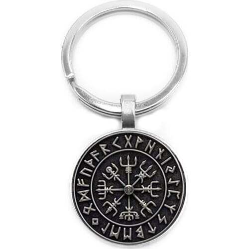 2019 New Vegvisir Viking Compass Glass Cabochon Keychain Car Key Ring Jewelry Pendant Gift