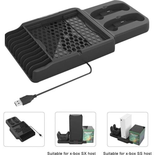 3 in 1 For Xbox Series X Console Dual Controller Charging Dock Vertical Stand For Xbox Series S Gamepad With Game Card Storage