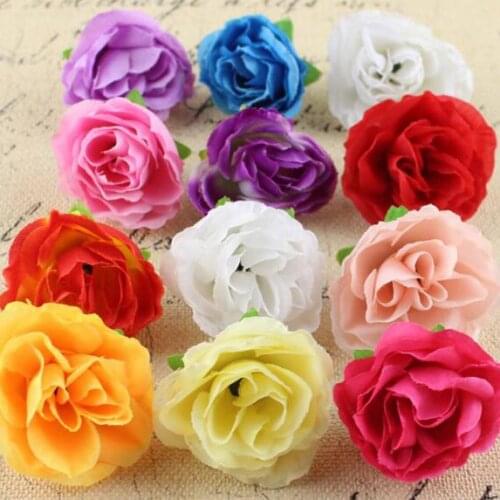 50pcs/lot Approx 3.5cm Small Silk tea rose Handmake Artificial Flower Head Wedding Decoration DIY Scrapbooking Craft