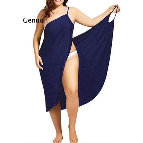 5XL Women Sexy Beach V-Neck Sling Dress Summer Towel Backless Swimwear Cover Up Wrap Robe Female Tropical Dresses Plus Size