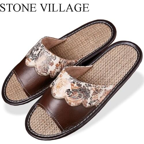 Plus Size 35-44 Leather Home Slippers Cowhide Home Home Cool Slippers Couples Slippers Summer Men And Women Leather Slippers