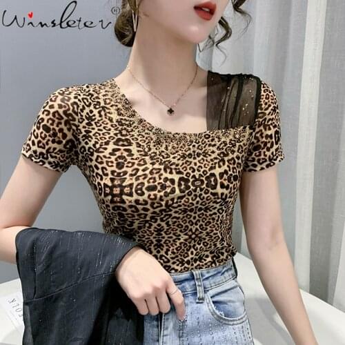 Summer Korean Clothes Cotton T-Shirt Girls Fashion Sexy Patchwork Mesh Women Tops Short Sleeve All Match Tees New 2021 T14515A