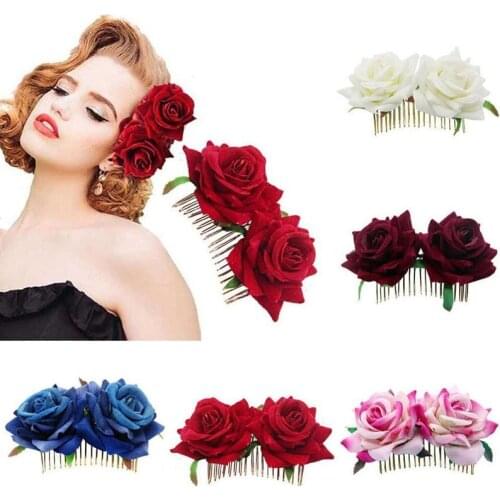 1pc Double Silk Artificial Rose Flower Hair Clip Hair Comb Purple White Hair Clip Wedding Bridal Women Rose Hair Comb Headpiece
