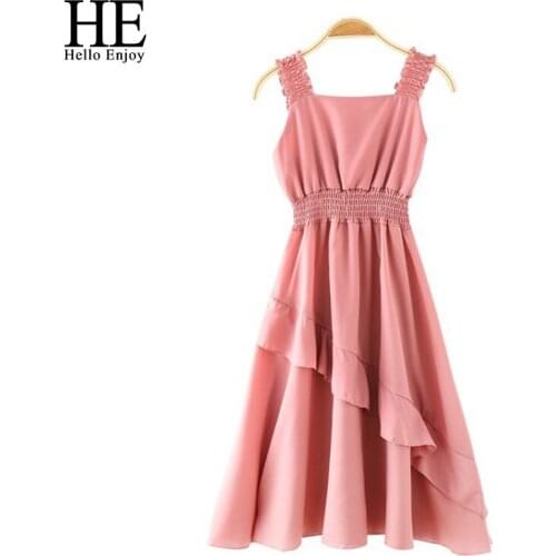 HE Hello Enjoy Summer Dress For Teenager Girls Ruffles Dress For Girl Solid Color Children Dress Casual Style Children Clothing