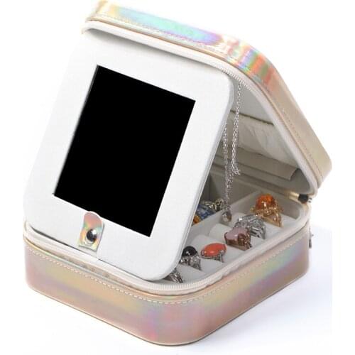 HOSENG Jelly Color Portable Wedding Jewelry Storage Box Earrings Ring Zipper Gift Case With Mirror HS_942