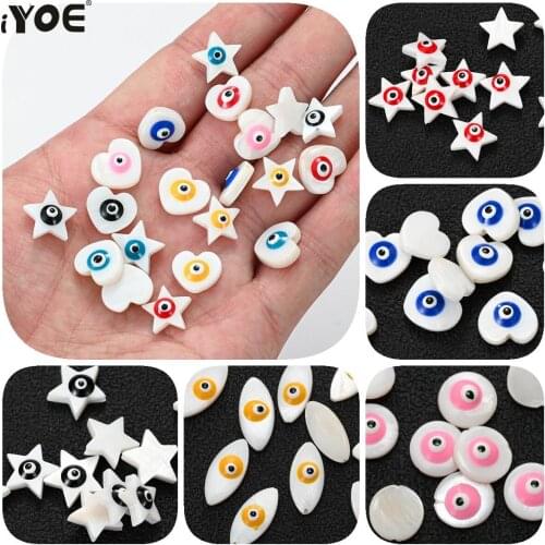 IYOE 34pcs/Lot 12mm Colorful Shell Beads Turkey Blue Evil Eye Beads For Jewelry Making Bracelet Anklet Earring DIY Gift