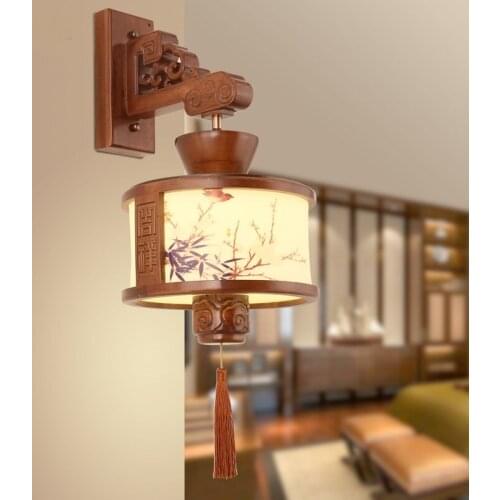 Chinese solid wood art wall lamps corridor retro teahouse corridor study lamp warm bedroom bedside wall light ZA99703