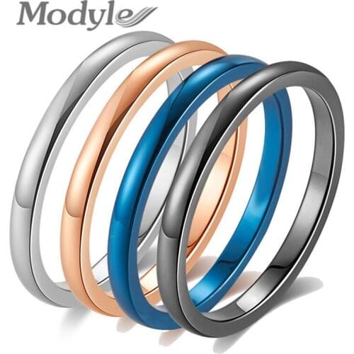 Modyle 2020 New Small 2mm Simple Stainless Steel Rings for Women Blue Black Rose Gold Silver Color Tail Ring Fashion Jewelry