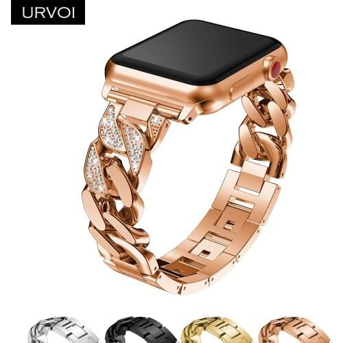 URVOI Cowboy chain for Apple Watch series 6 SE 5 4 3 21 stainless steel strap for iWatch shiny stone band wrist modern bracelet