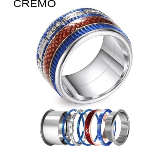 Koaem Spinner Inlayed Rings Women Anxiety Stainless Steel Interchangeable Big Ring Rotatable Layered Band