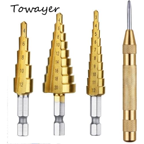 HSS Steel Step Drill Bit Set Step Titanium Cone Cut Tools Metal Drill Hand Tool Set 3-12mm 4-12mm 4-20mm for Woodworking Eletric