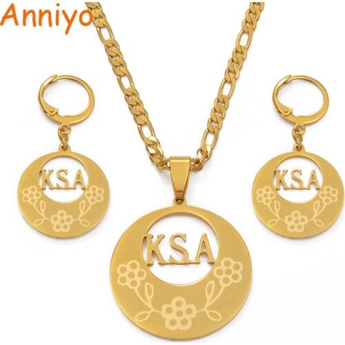 Anniyo KSA Kosrae Micronesia Jewelry set Necklace Earrings Trendy Gold Color Jewellery Gift #036721