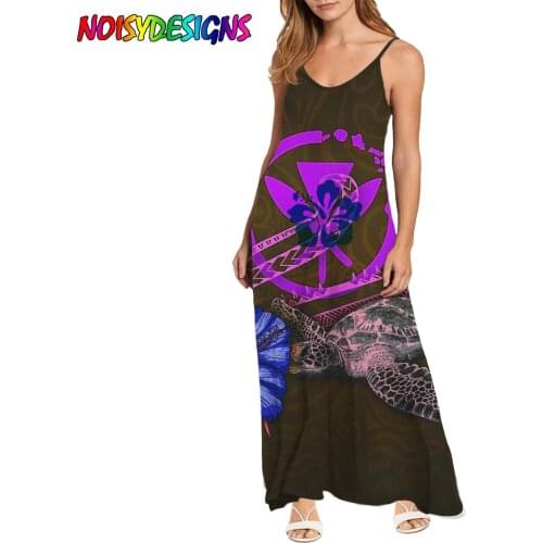 NOISYDESIGNS 2021 Women Loose Sleeveless Holiday Polynesian Hibiscus Turtle Prints Long Maxi Dress Beach Dresses Summer Sundress