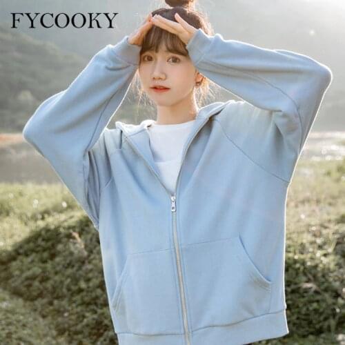 2021 New Gray Zip Up Hoodie Women Korean Loose Thin Oversized Sweatshirt Spring Autumn Hooded Hoodies Female