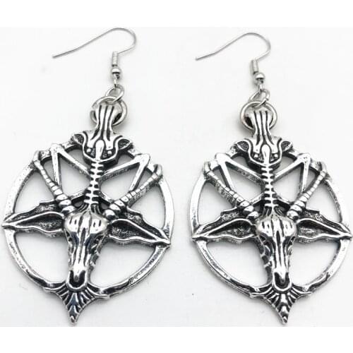 New Fashion Glamour Retro Womens Pentagram Pan God Skull Goat Head Pendant Earrings Gothic Witch Jewelry
