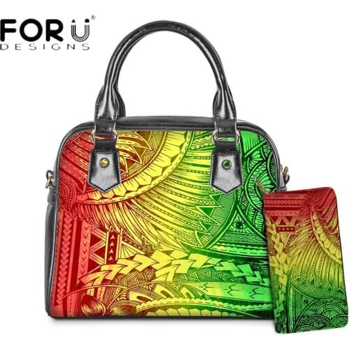 FORUDESIGNS New Fashion Hawaii Polynesian Pattern 3D Printing PU Lether Totes Bag And Wallets For Women Girls Bolsa Mujer