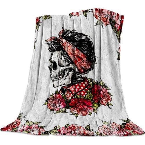 Red Flower Skull Mexico Throw Blanket Blanket Cartoon Fleece Blanket Sofa/Bed/Plane Travel Plaids Bedding Towel