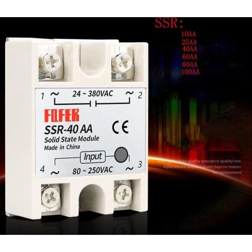 10A 25A 40A 60A AC-AC Single Phase Solid State Relay AC SSR SSR-10AA SSR-25AA SSR-40AA SSR-60AA 80-250VAC 220V TO 24-380V AC