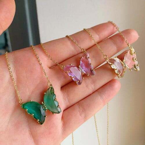 Crystal Butterfly Necklace Diamante Butterfly Pendant Necklace Glass Butterfly Necklace Butterfly Charm Necklace Gold Chain