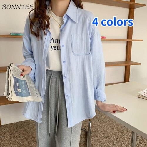 Shirts Women Solid 4 Colors Office Lady All-match Simple Design Tops Streetwear Holiday Romantic Harajuku Preppy Ins Stylish New