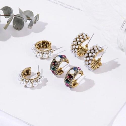 Fashion Trendy Color Rhinestone Hoop Earrings For Women Statement Simulated Pearl Jewelry Accesorios Mujer aros de moda 2019