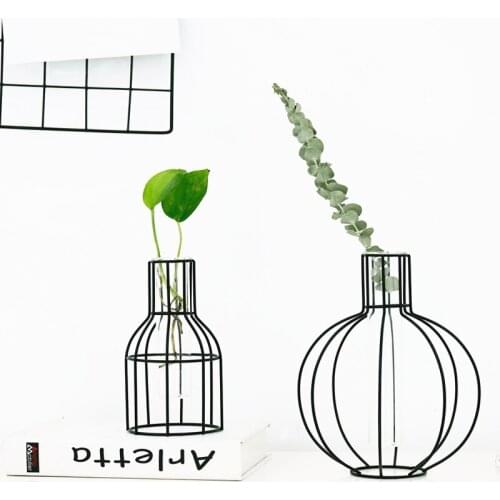 Nordic Iron Vases Home Table Decoration Geometric Glass Plants Shelving Flower Vase Modern Creative Vase