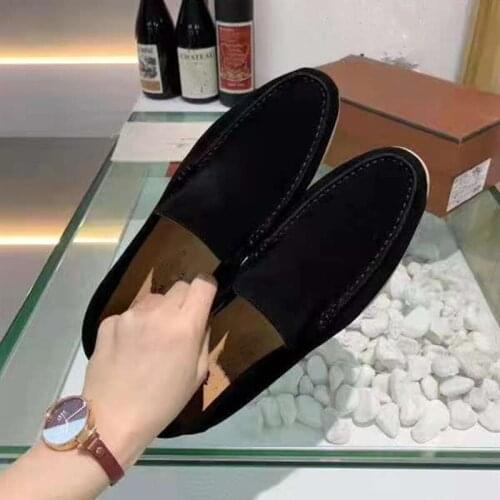 Flat loafers retro round toe shoes cowhide casual shoes luxury brand leather stitching womens shoes flat shoes2021
