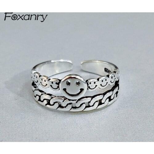 Evimi Vintage 925 Sterling Silver Party Rings Terndy Simple Double-layer Handmade Weaving Smiling Face anillos Jewelry Gifts