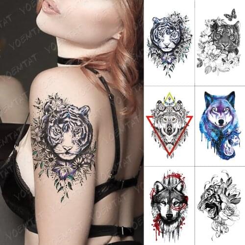 Waterproof Temporary Tattoo Sticker Wolf Tiger Animal Flash Tatto Forest Fox Body Art Arm Water Transfer Fake Tatoo Women Men