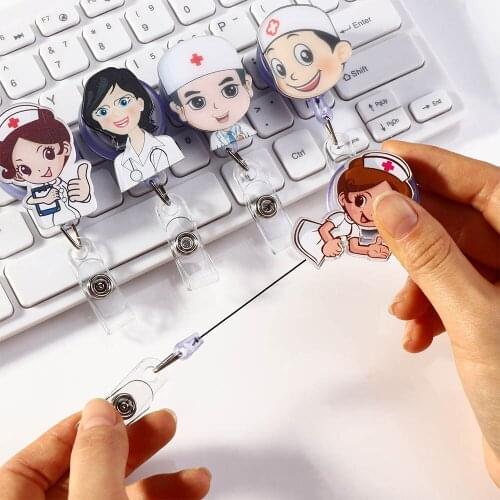 Retractable Reel Nurse Exhibiton ID Name Card Holder Cute Clips Business Card Holder Home Office Storage Supplies