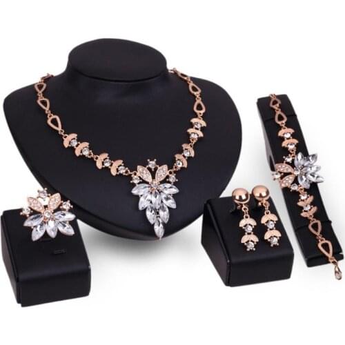 Women Rhinestone Grape Pendant Necklace Stud Earrings Ring Bracelet Jewelry Set Women Clavicle Chain Pendant Statement Necklace