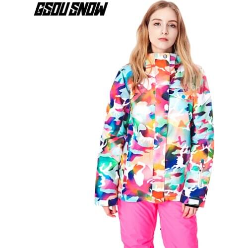GSOU SNOW Ski Jacket Women Winter Breathable Waterproof Windproof Colorful Camo Snowboard Jacket Outdoor Sport Ski Snow Coat
