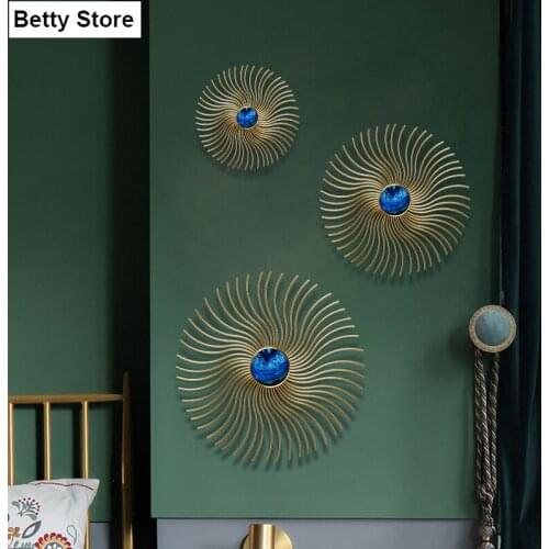 Golden Metal Round Sun Marble Agate Wall Hanging Handmade Background Wall Wall Hanging Stripe Wave Home Decoration Accessories