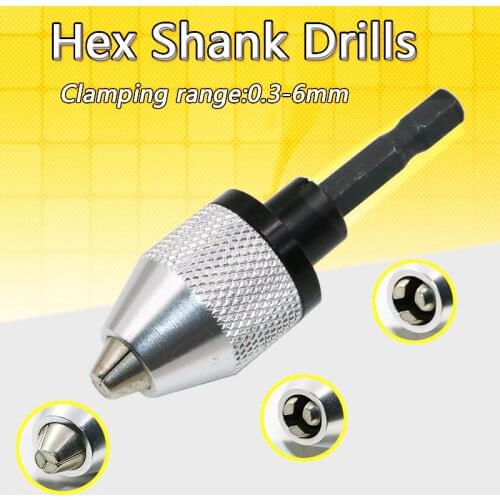 1/4" Keyless Drill Chuck Hex Shank Adapter Converter Quick Change 0.3-6.0mm