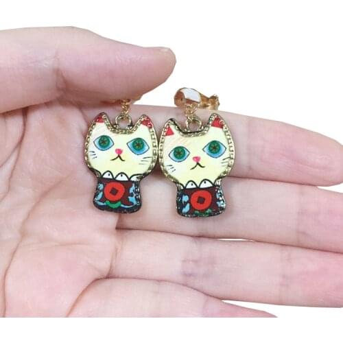 1Pair Cute Animal Clip On Earrings Big Cartoon Cat Clip on Earrings Without Piercing for Girls Women Earring